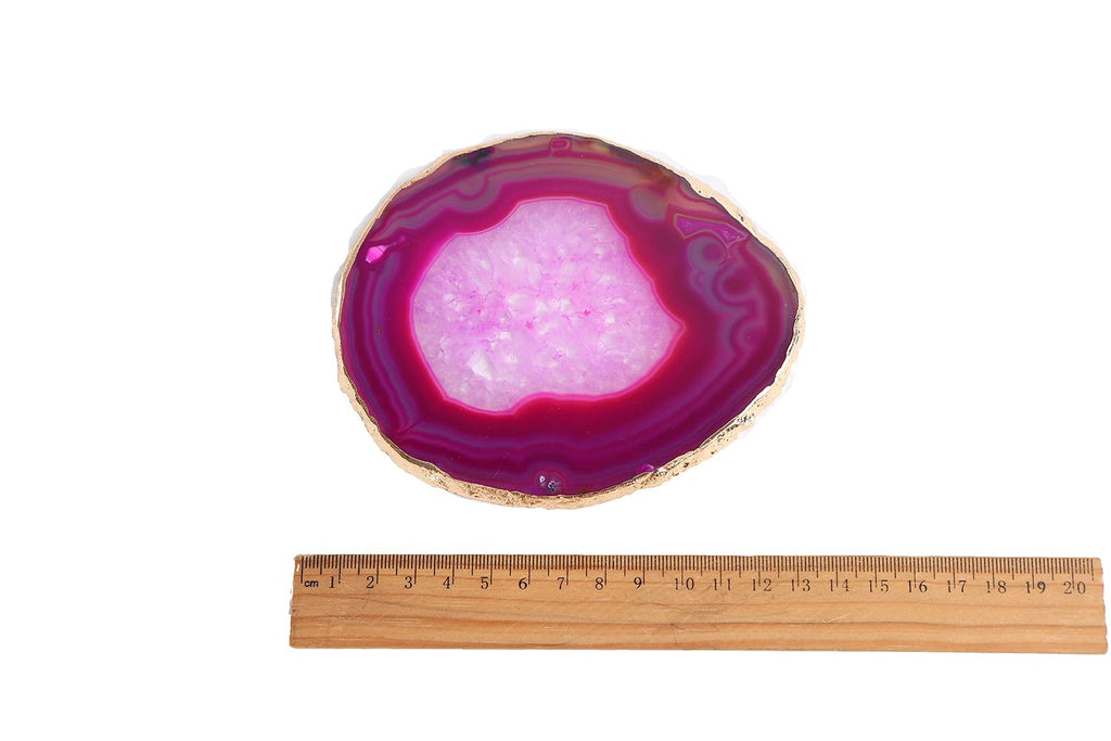 Mixed Color Agate Coasters Set of 4, Dyed Crystal Coaster for Drinks, Geode Agate Slice with Gold Edge, with Rubber