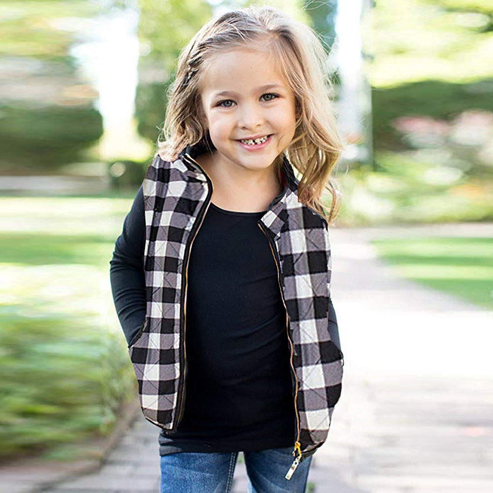 Toddler Baby Girls Winter Warm Vest Clothes Buffalo Plaid Jacket Kids Puffer Quilted Gilet Coat