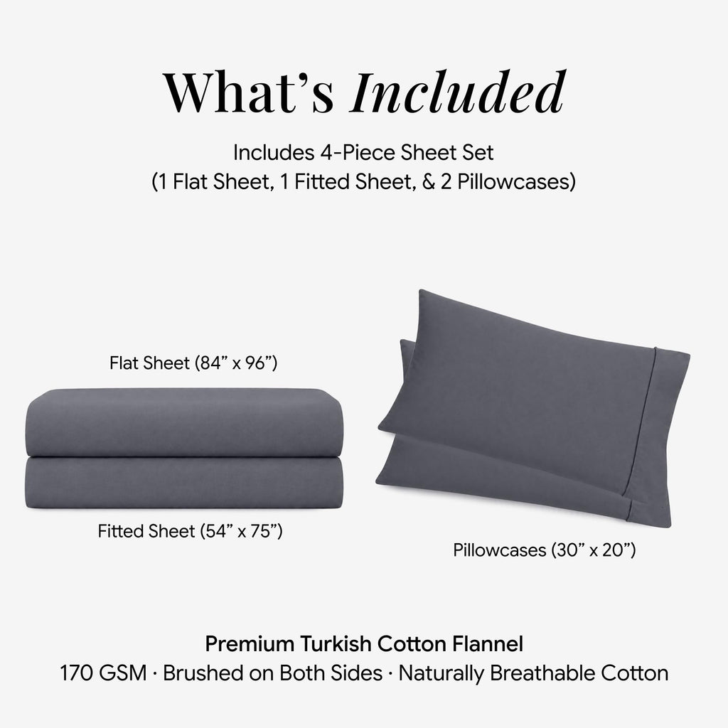 Ultra Soft Turkish Cotton Flannel Full Sheet Set with Extra Deep Pocket, 100% Cotton Flannel Sheets 4 Piece Set