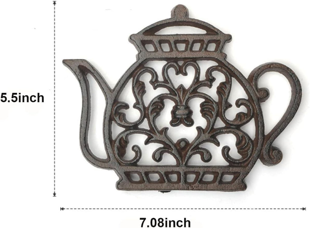 Cast Iron Trivets for Hot Dishes, Rustproof Tea Pot Trivet with Rubber Feet