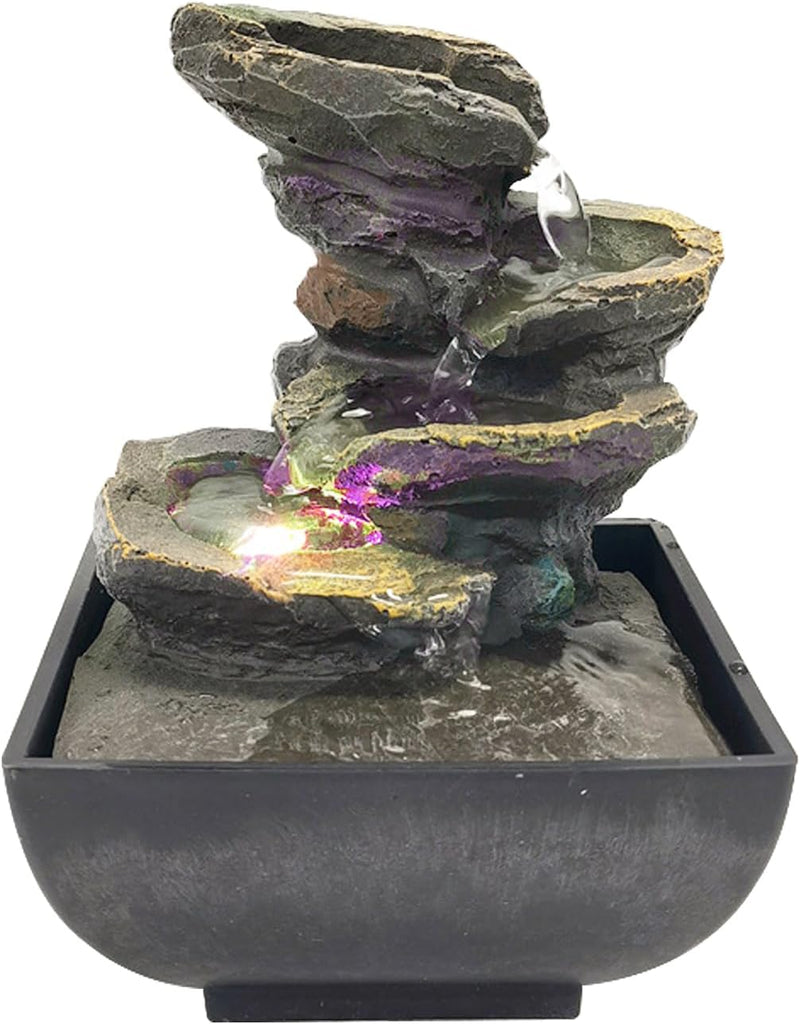 Indoor Tabletop Fountain Water Fountain with Light and Natural Waterfall Sounds for Desktop, Spa and Home Décor