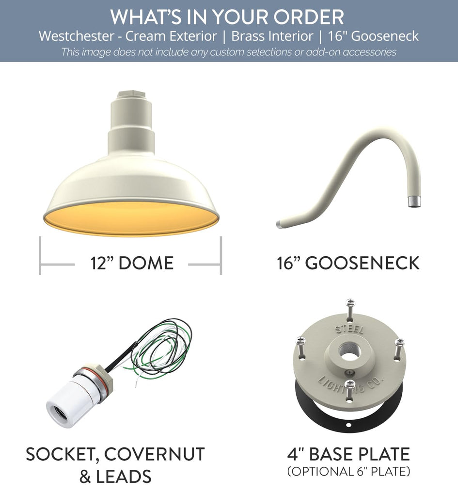 Gooseneck Barn Light Outdoor 12 Inch Farmhouse Exterior Wall | Cream/Brass