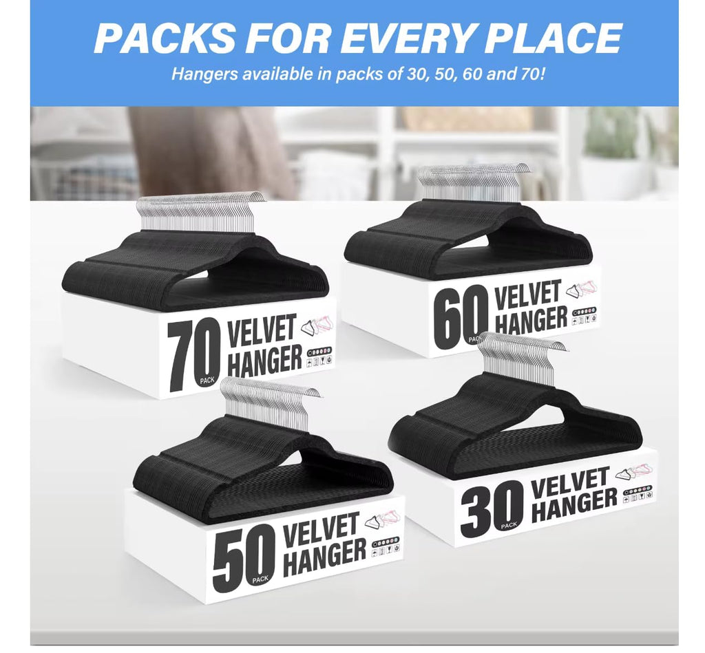 Velvet Hangers 50 Pack, Non-Slip Clothes Hangers with Shoulder Notches, 360° Swivel Hooks, Heavy Duty Standard