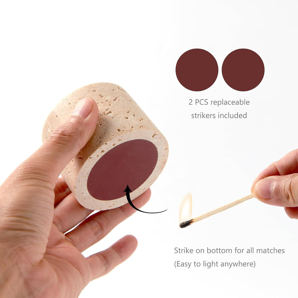 Luxury Natural Travertine Match Holder with Striker, Decorative Matchbox
