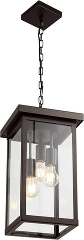 16'' Large Outdoor Pendant Light 3-Lights Oil Rubbed Bronze Outdoor Chandelier Exterior Hanging Porch Light Fixtures