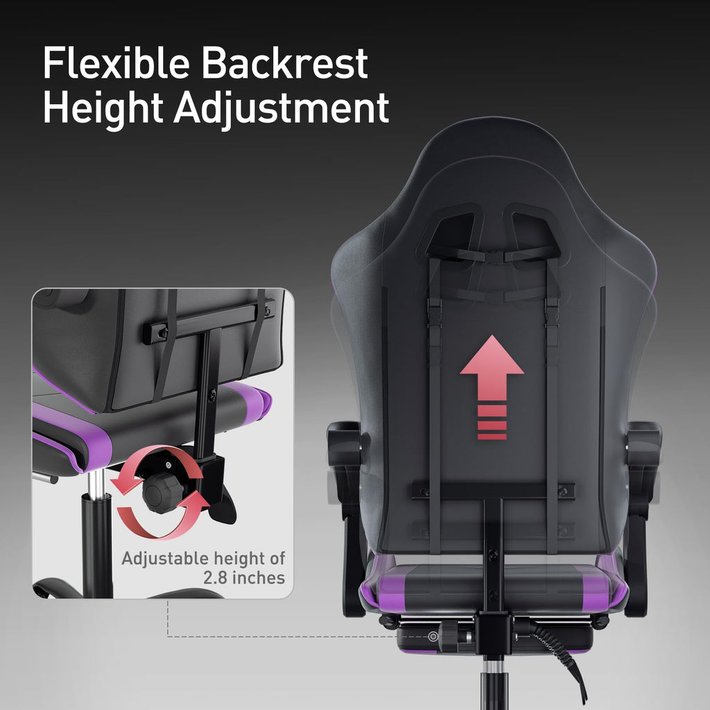 Gaming Chair, Footrest & Lumbar Support, Height Adjust, Purple
