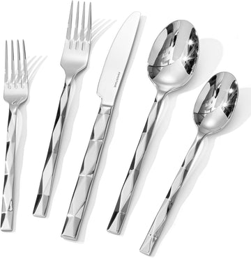 Silverware Set, Luxury 60-Piece Flatware Set for 12, 18/10 Stainless Steel Cutlery Set with Diamond Cut Pattern