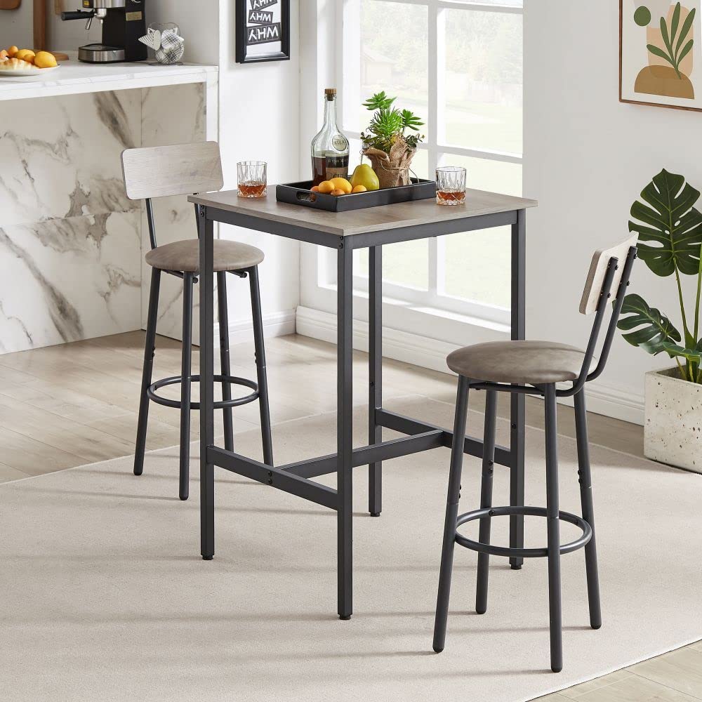 Bar Table Set for 2 with 2 PU Upholstered Stools, Pub Bistro Dinning Table and Stools with Backrest, Counter Height