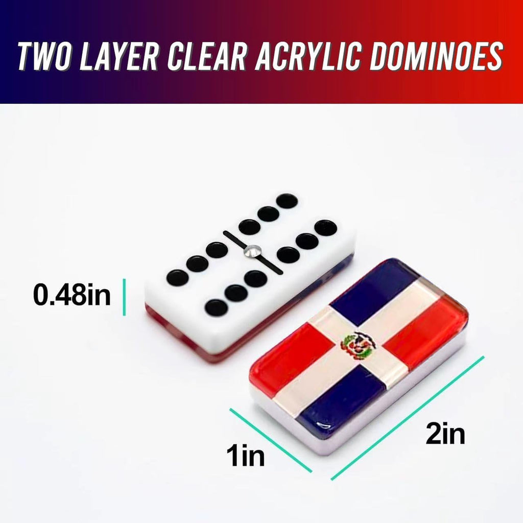 Premium Edition Dominican Republic Dominoes Set Deluxe - Double Six Dominoes with Clear Acrylic top Tiles and Classic