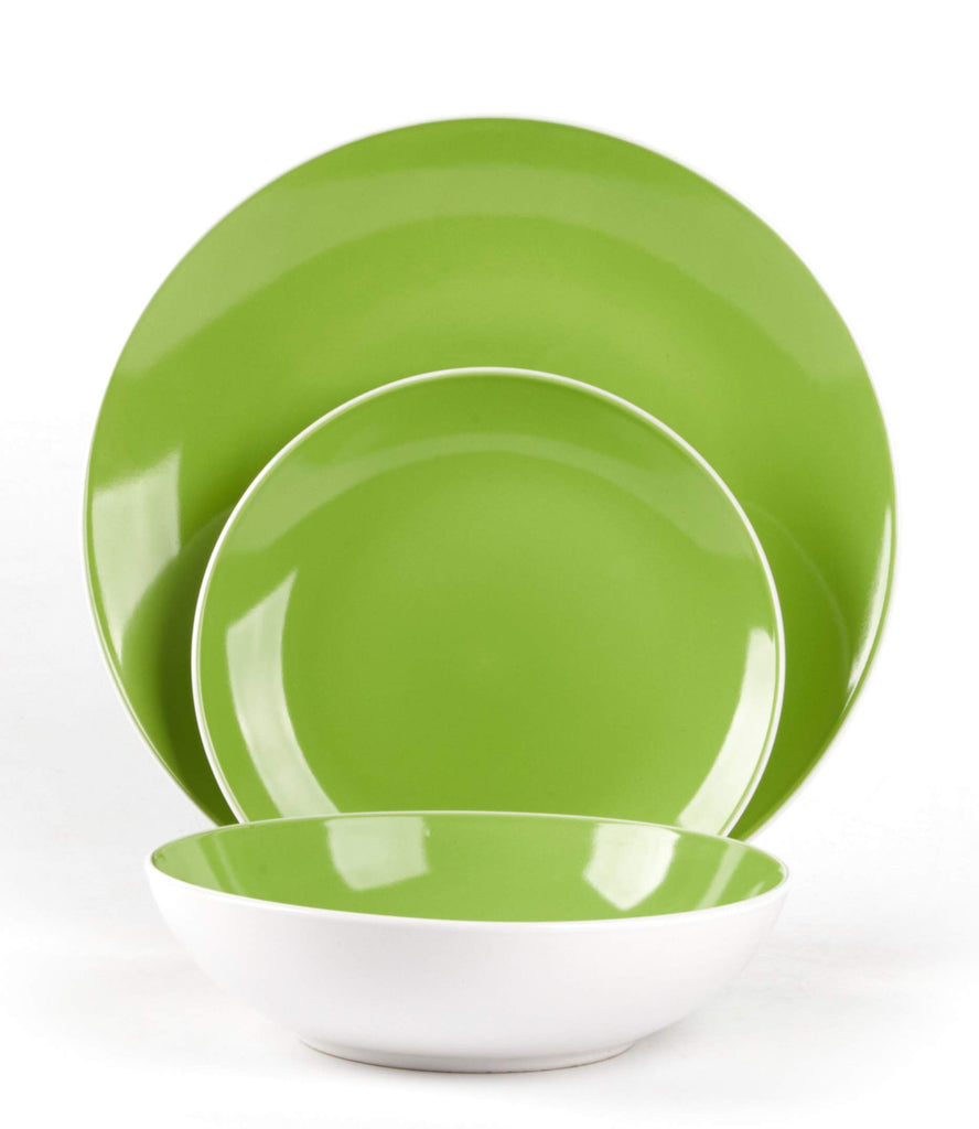 Stoneware Coupe Shape Dinnerware Set, Outside White + Inside Bamboo Color