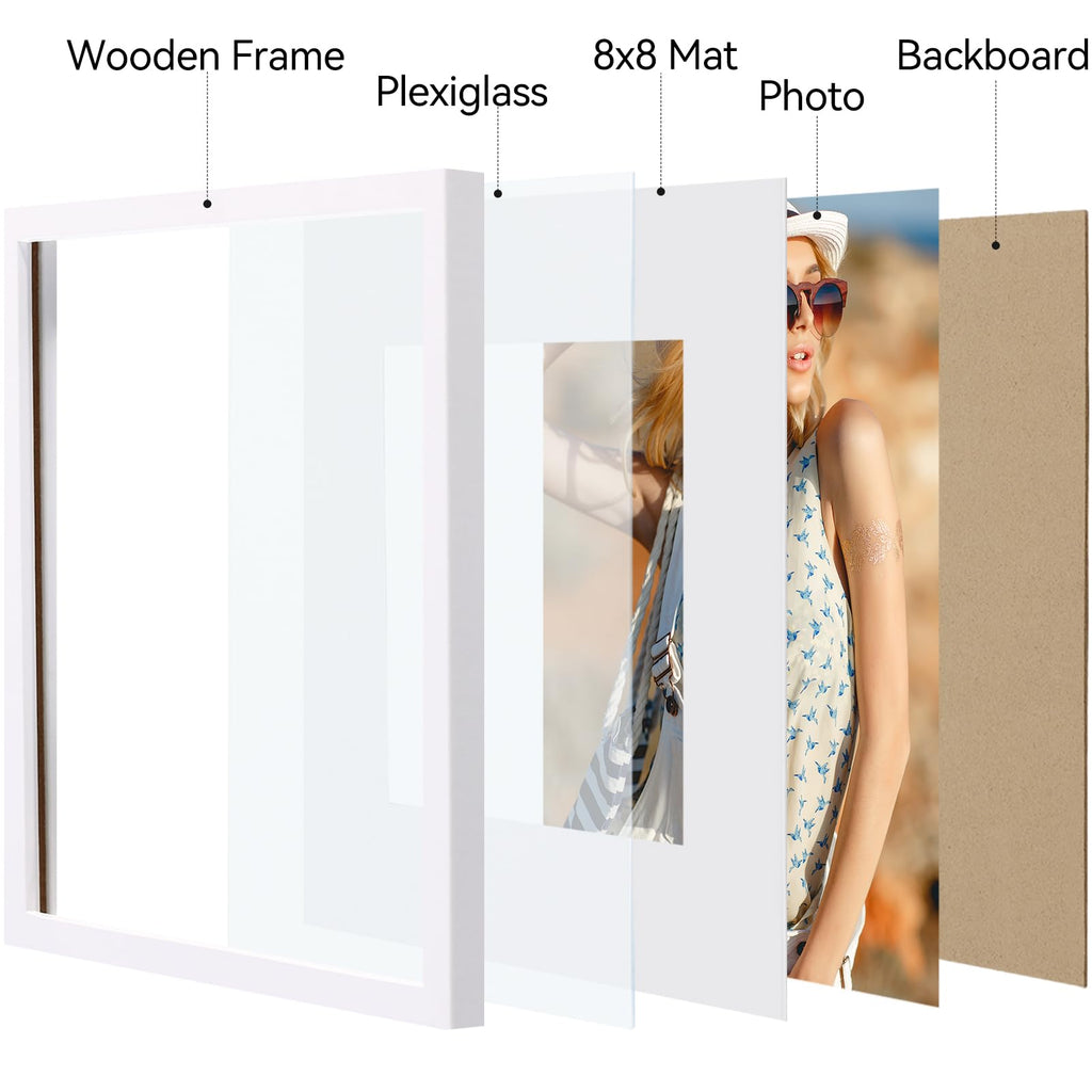 12x12 Picture Frame, Matted for 8x8 Photos, White