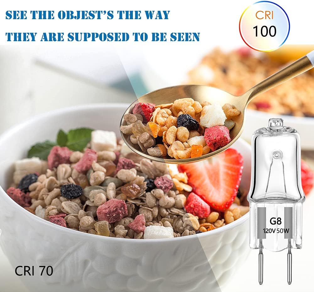 G8 Light Bulbs 50W 120V Halogen Light Bulb G8 Base Bi-Pin 50W T4 JCD Warm White, Microwave Oven Replacements, Candle