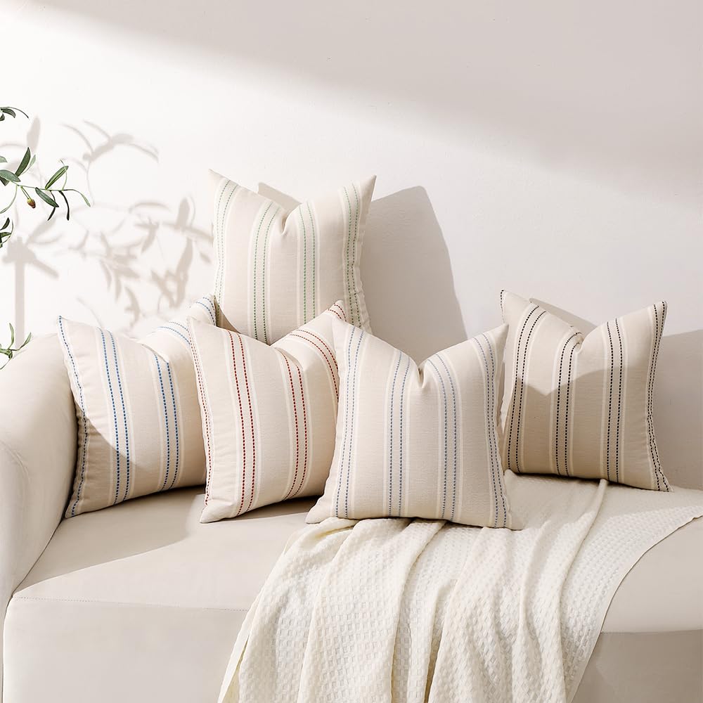 Fall Rust Terracotta Throw Pillow Covers 18x18 Stripe Pillow Covers