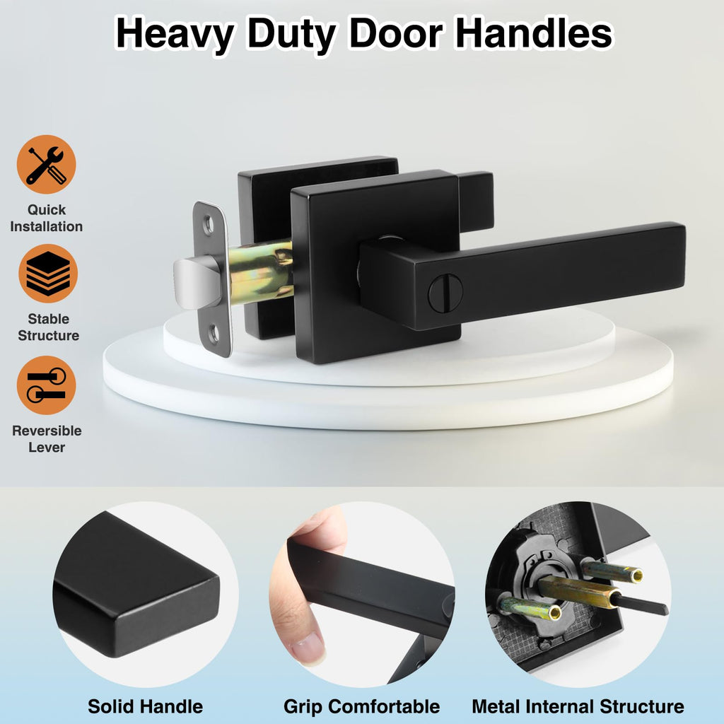10 Pack Black Door Handle Interior Knobs Privacy Keyless Levers Lock