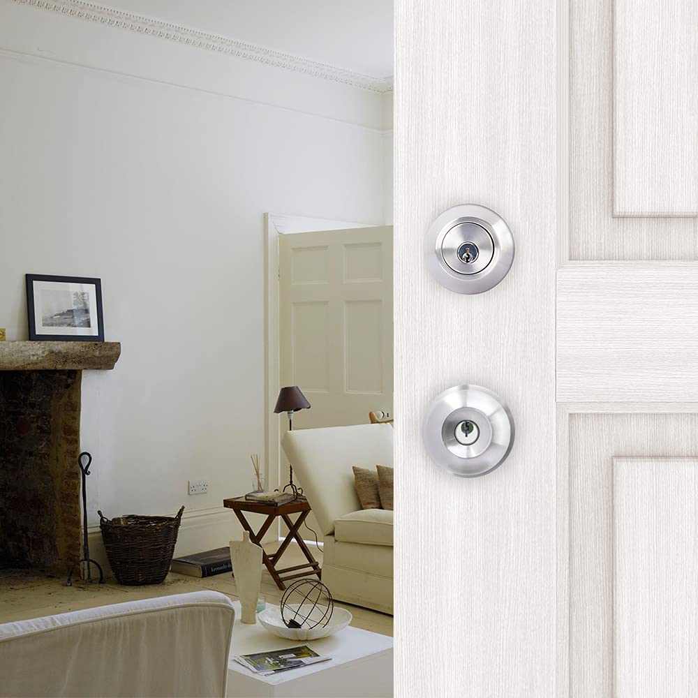 Double keyed Deadbolt Lock - Keyed on Both Sides, 2-Way Adjustable Cylinder Deadbolt (Privacy/Passage), Satin