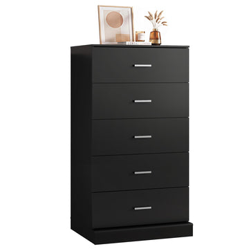 Black 5 Drawer Dresser Tall with SGS-Tested Anti-Tip
