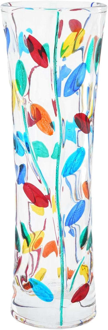 Murano Italian Crystal Flower Vase - Multicolor Tree Leaves Branches Design - Made in Venice, Italy 7-1/2 Inch Tall