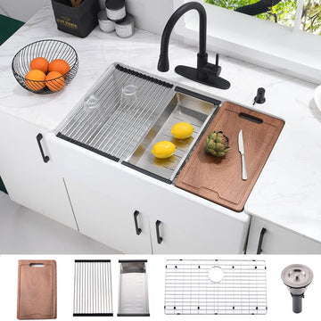 30 Inch White Farmhouse Sink, Fireclay Apron Front Kitchen Sink