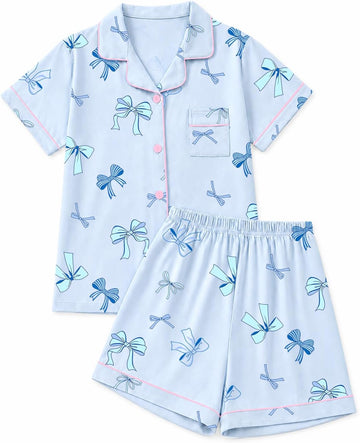 Girls Cotton Pajamas Set 2 Pcs Stretch Soft Pjs Loungewear Button-Down Sleepwear for kids