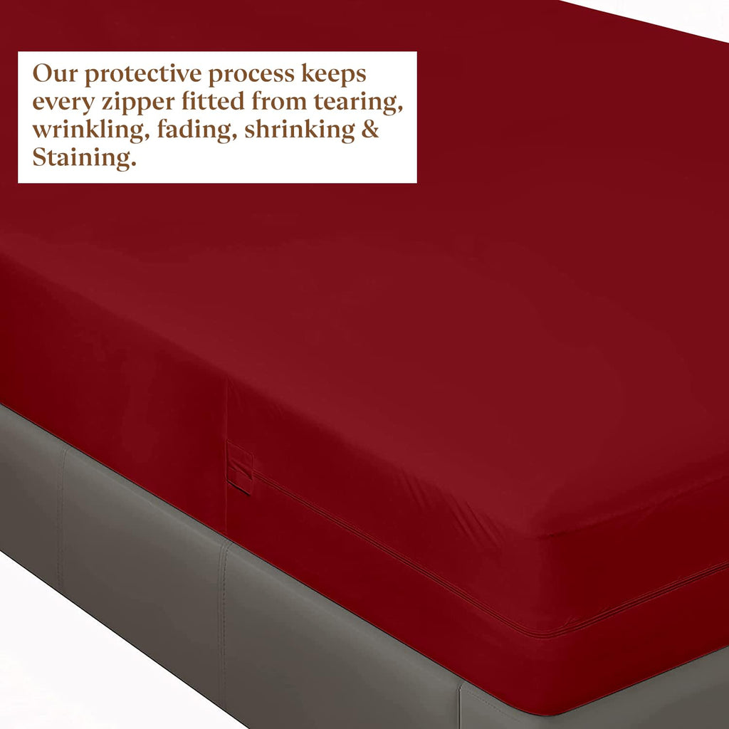 Full Size Zipper Fitted Sheet, 16 Inch Deep Pocket, Burgundy