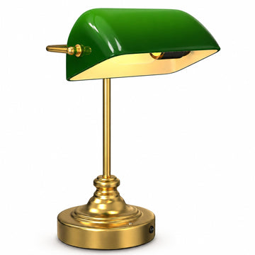 Cordless Bankers Lamp Rechargeable Green Glass Desk Lamp