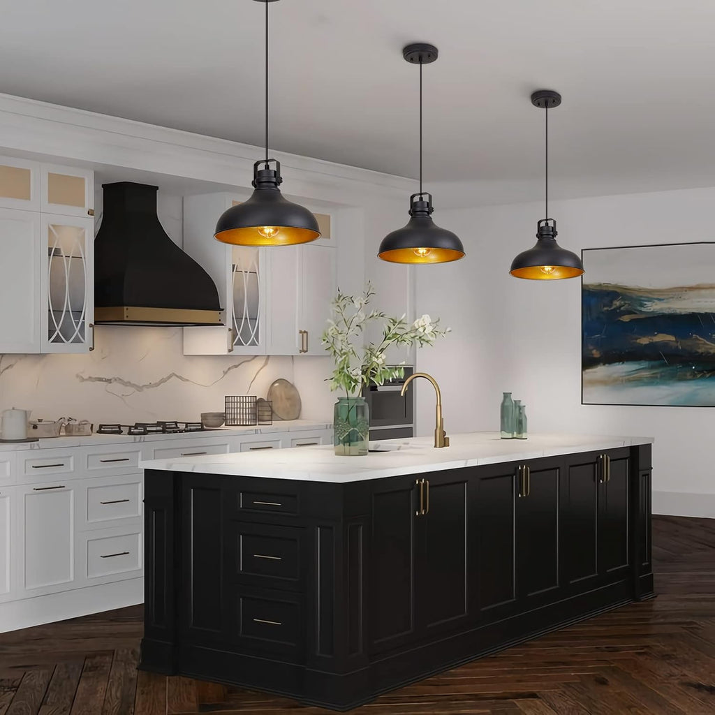 Black Farmhouse Pendant Lights Matte Pendant Lighting for Kitchen Island Industrial Adjustable Height Vintage Dome
