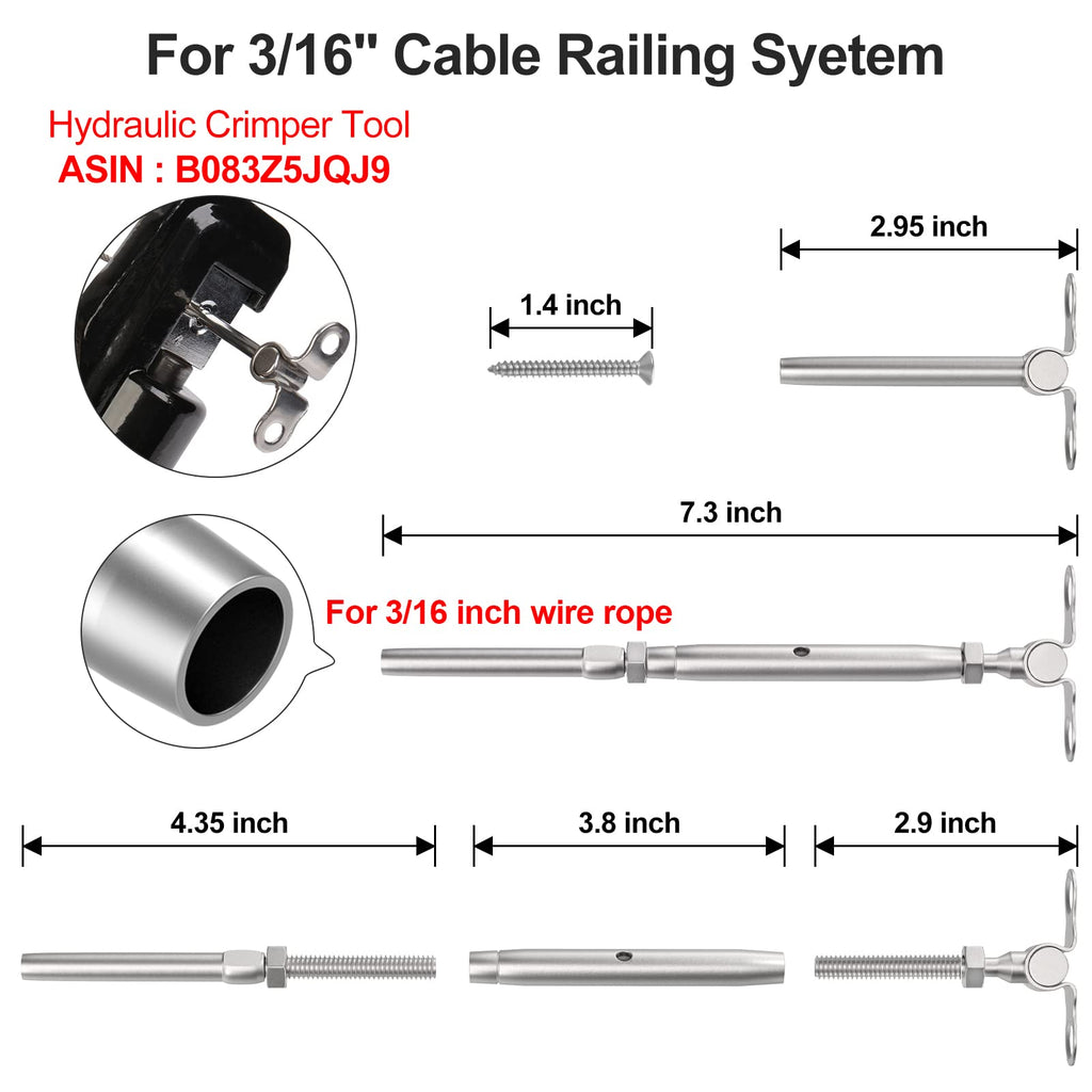 30 Pairs 3/16" Cable Railing Kits, T316 Stainless Steel, Adjustable Angle Cable Railing Hardware 3/16" for 2"x2"