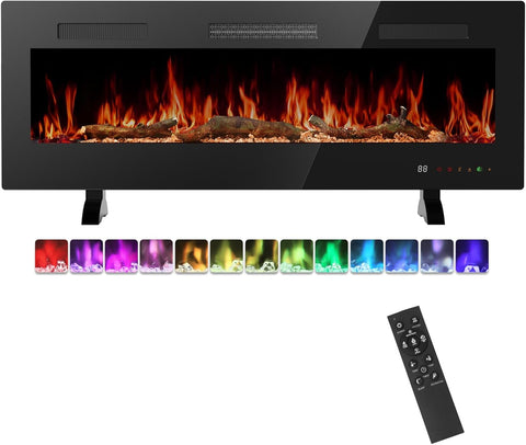 NEWBULIG Electric Fireplace 50 Inch, Recessed Wall Mounted and Free Standing Fireplace Heater with Remote Control