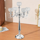4Sets 5 Arm Crystal Candelabra Centerpieces,29.5Inches Tall Silver Metal Candlestick Holders with 5 Flower Bowl Holdern