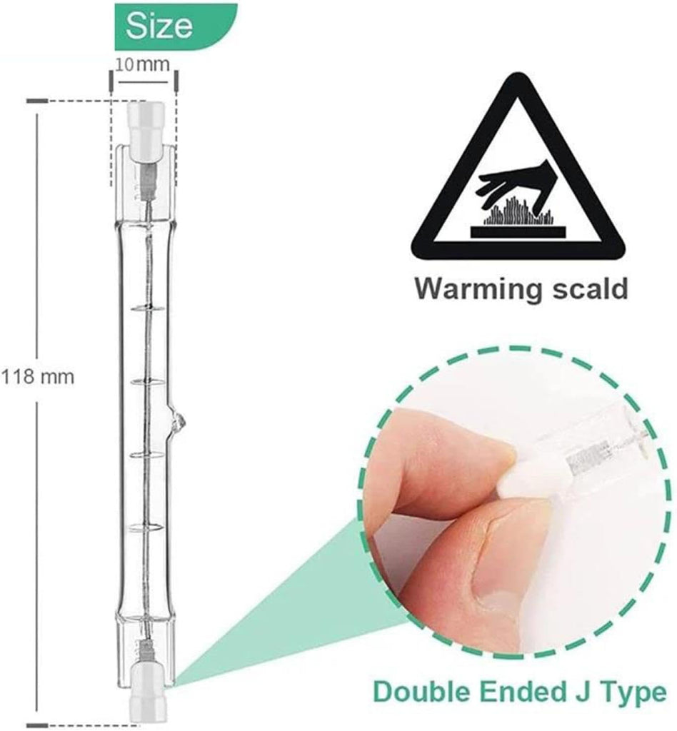 2PCS J Type Halogen Light Bulb R7s Halogen Bulb 118mm Dimmable 230V/110V 2700K Warm White for Floodlight Security
