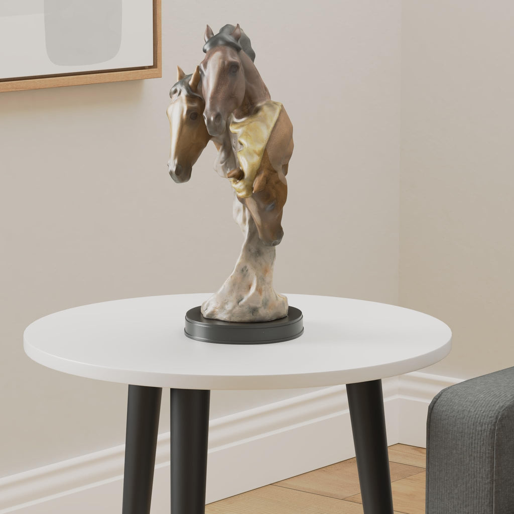 Wild at Heart Horse Sculpture - Resin - Brown, Black, Wheat - Horses Decor Head Bust, Bookshelf, Entryway, Foyer