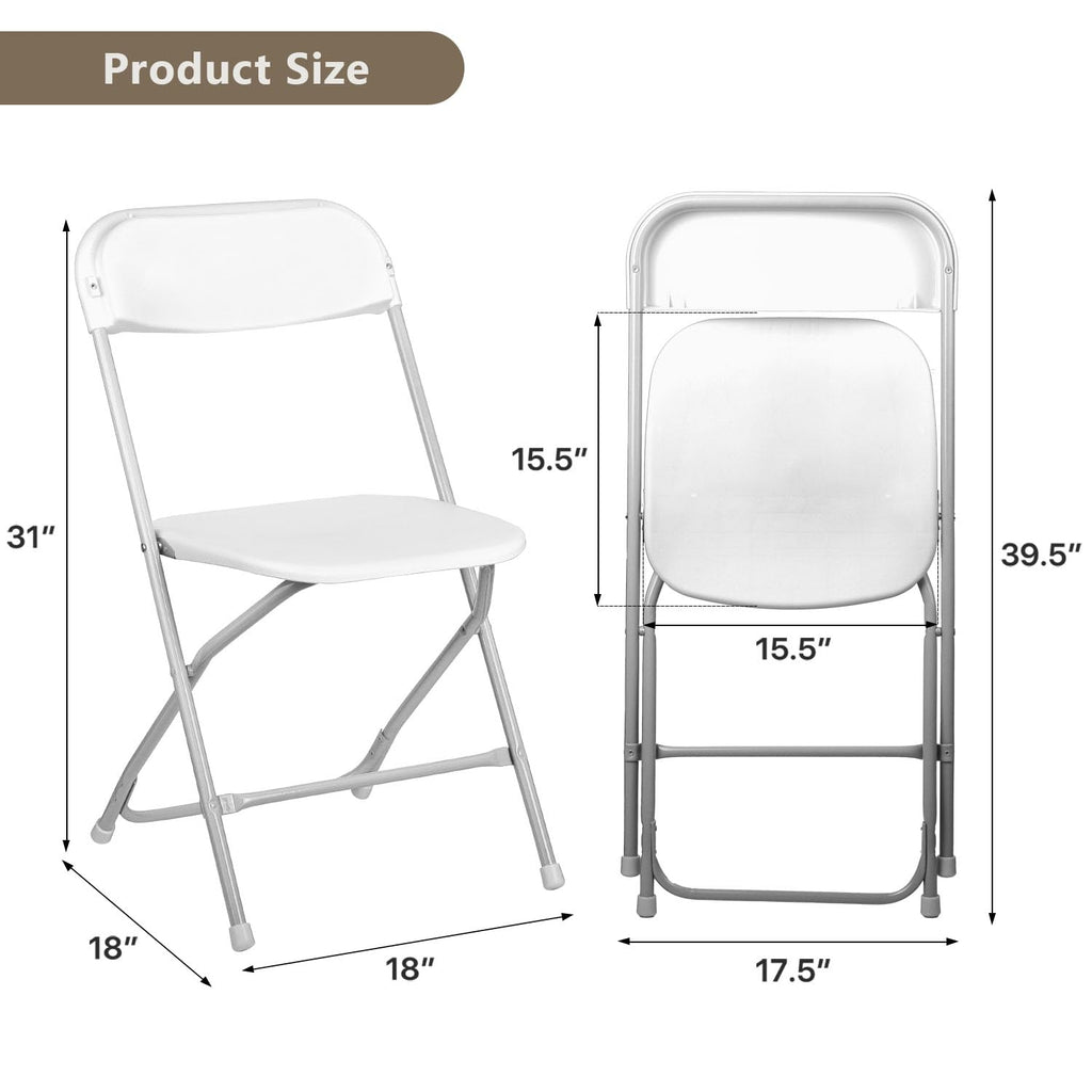 Portable Heavy Duty Folding Chairs 10 Pack, White