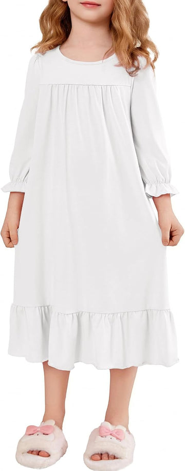 Girls Nightgowns Cute Ruffle Pajama Dress Soft Kids Sleepwear