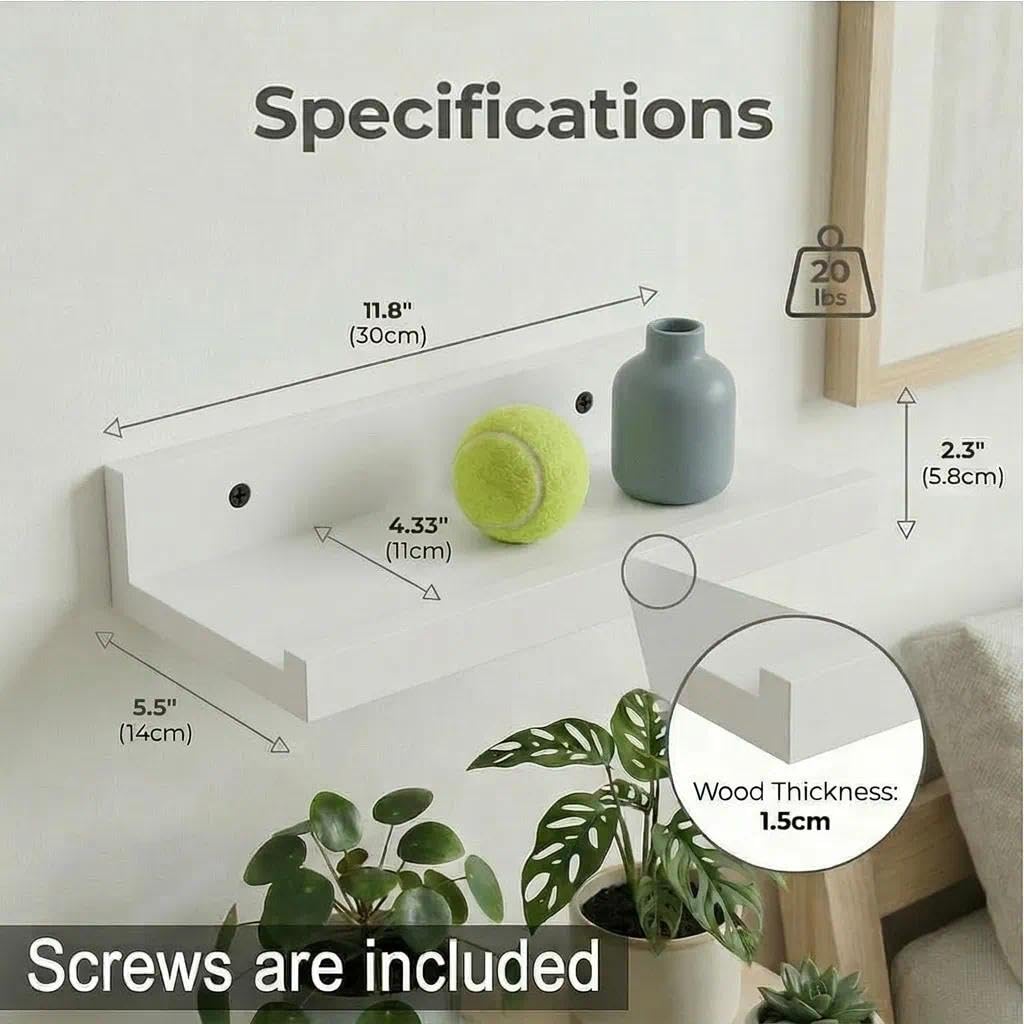 Small Floating Shelves, Natural Wooden Display Wall Shelf for Picture Ledge, Nursery Floating Shelves, White, Wall