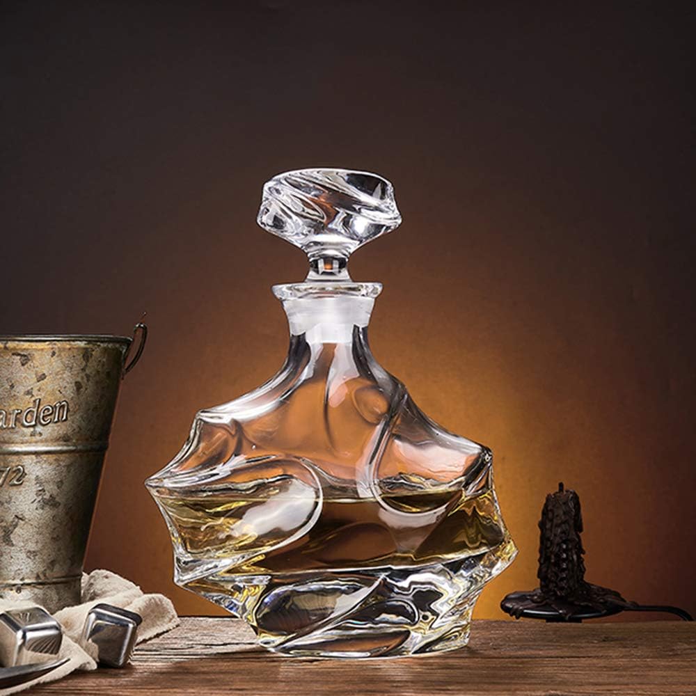 Glass Decanter with Airtight Geometric Stopper - Whiskey Decanter for Wine, Bourbon, Brandy, Liquor, Juice, Water