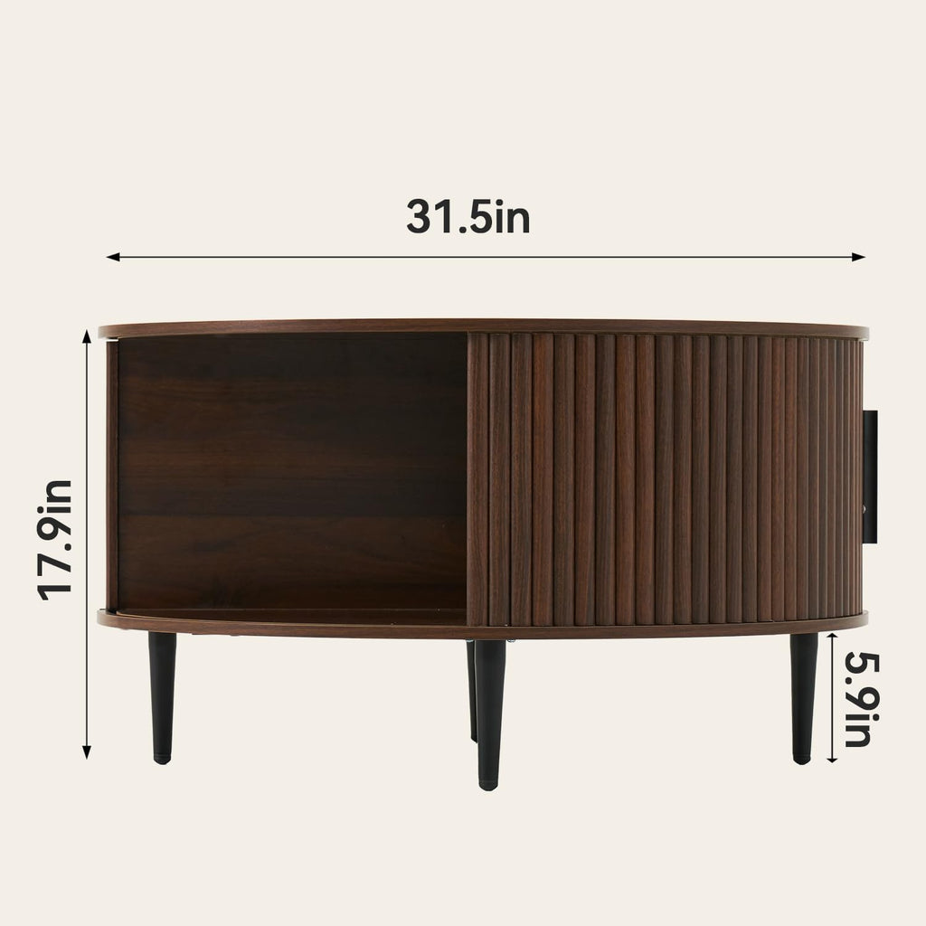 Mid Century Fluted Round Coffee Table, Walnut
