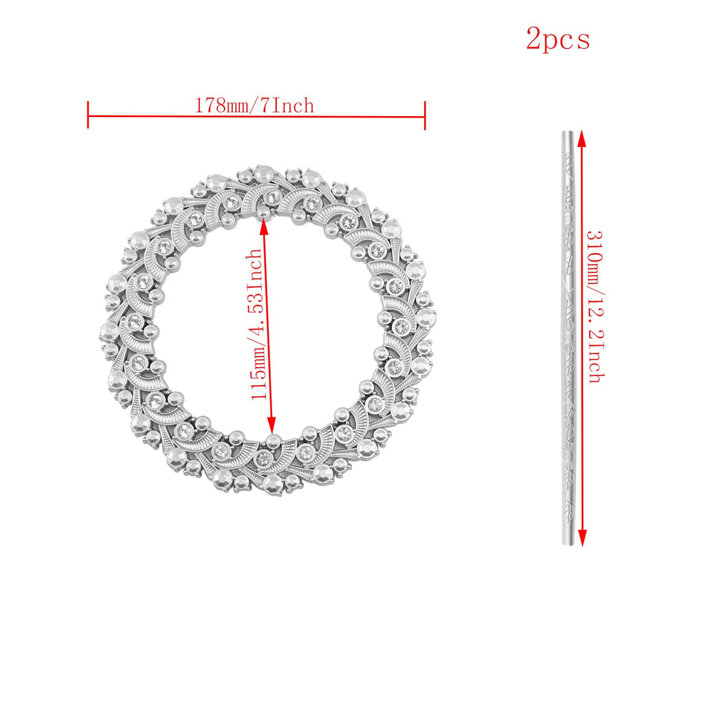 Silver Curtain Tiebacks Round Drapery Holdbacks, 20 Crystals - 2 Pack
