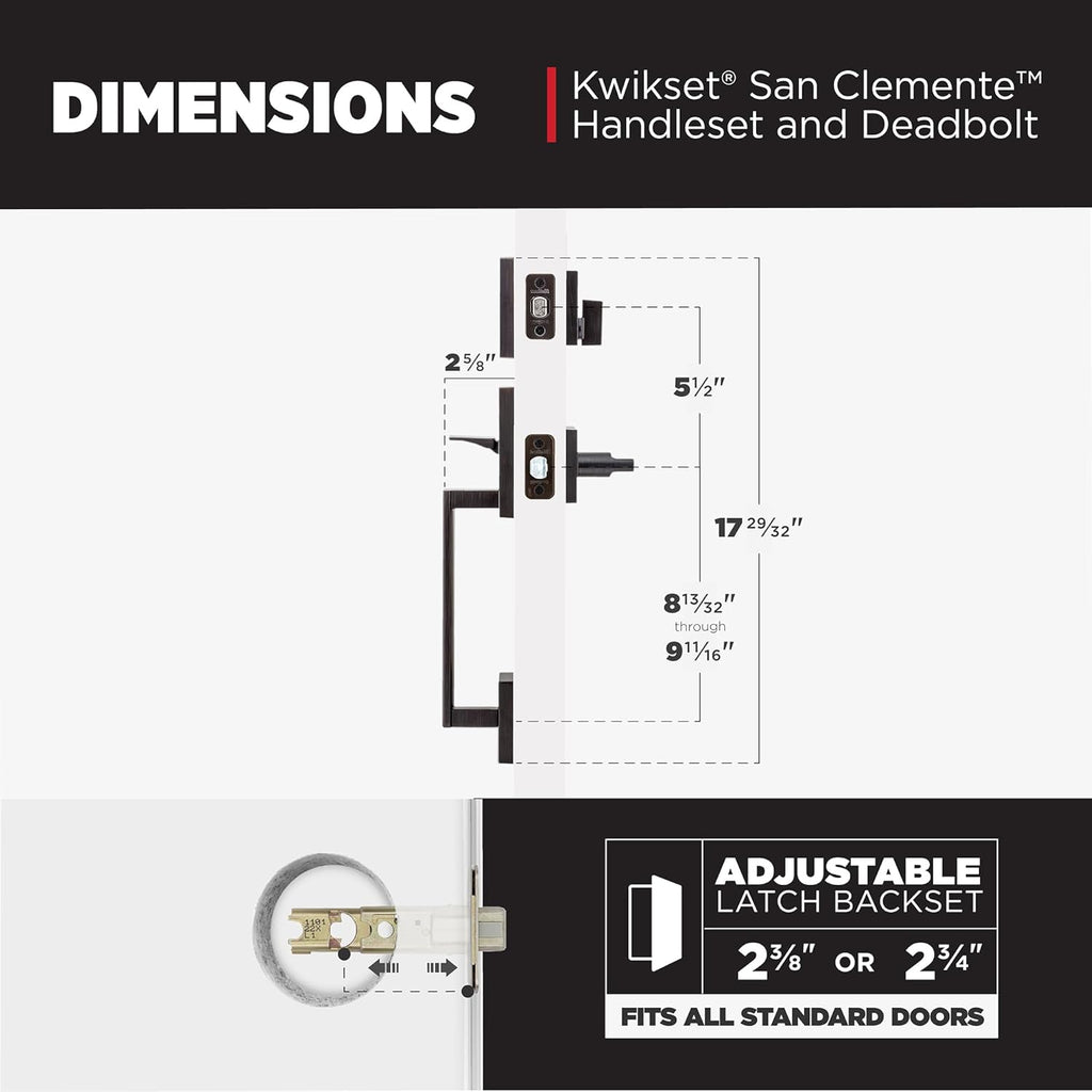 San Clemente Front Door Lock Handle and Deadbolt Set, Entry Handleset Exterior with Interior Reversible Lever - Door Handleset