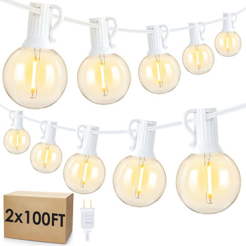 200Ft(2x100Ft) LED Outdoor String Lights, Dimmable G40 Globe Patio Lights with 100+5 2700K Waterproof Bulbs
