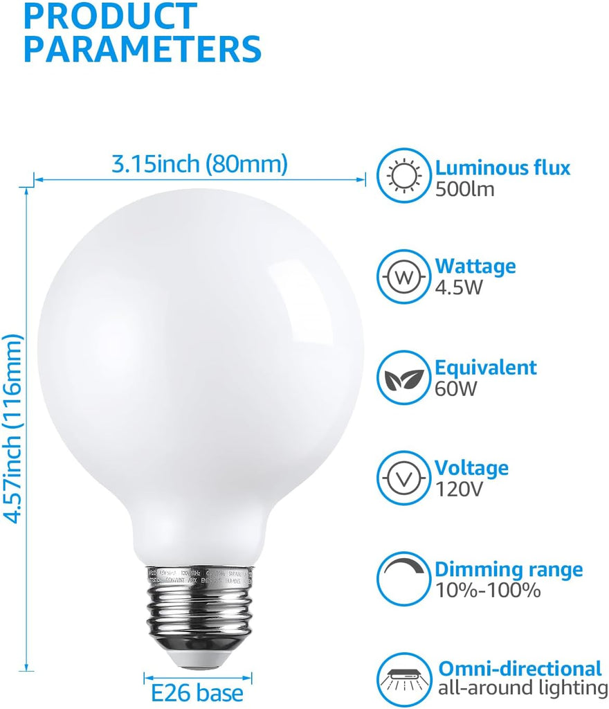 G25 Globe Light Bulbs LED Dimmable 4000K Cool White