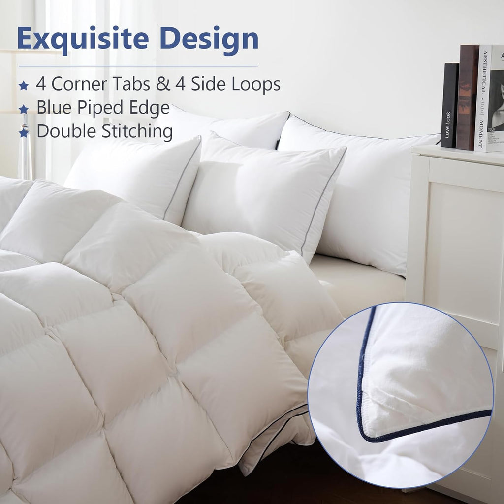 Feather Down Fiber Comforter King, 100% Cotton Ultra Soft Fluffy Duvet Insert King