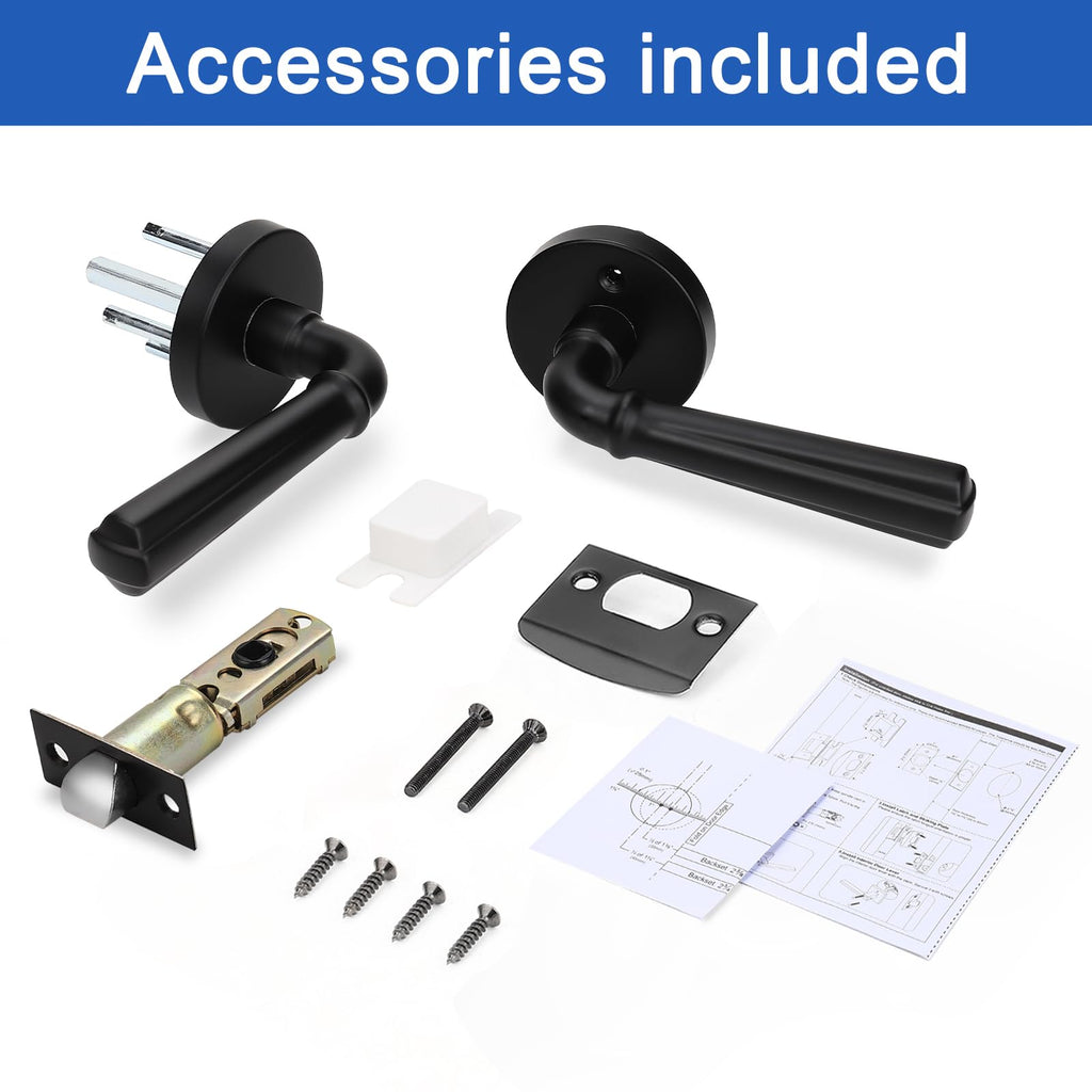 2 Pack Matte Black Passage Door Lever Interior Non-Locking Door Handle, Passage Door Lock for Closet and Hallway