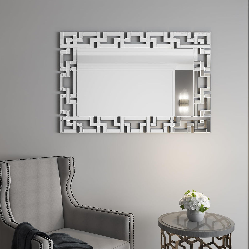 Large Decorative Rectangle Mirror for Wall Decor Art Grecian Venetian Mirror (Silver, 47" x 32")