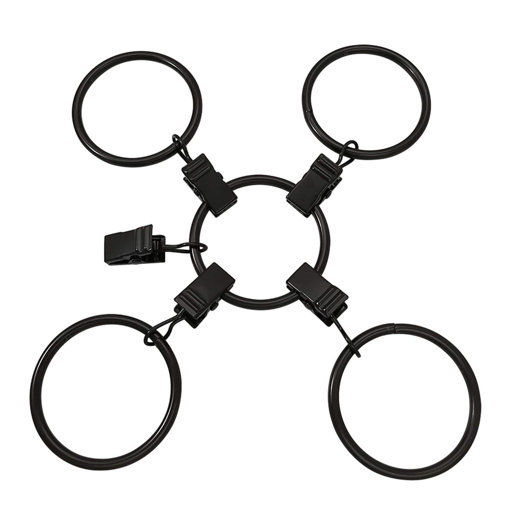 40 Pack Metal Curtain Rings with Clips, 1.5 in ID, Black