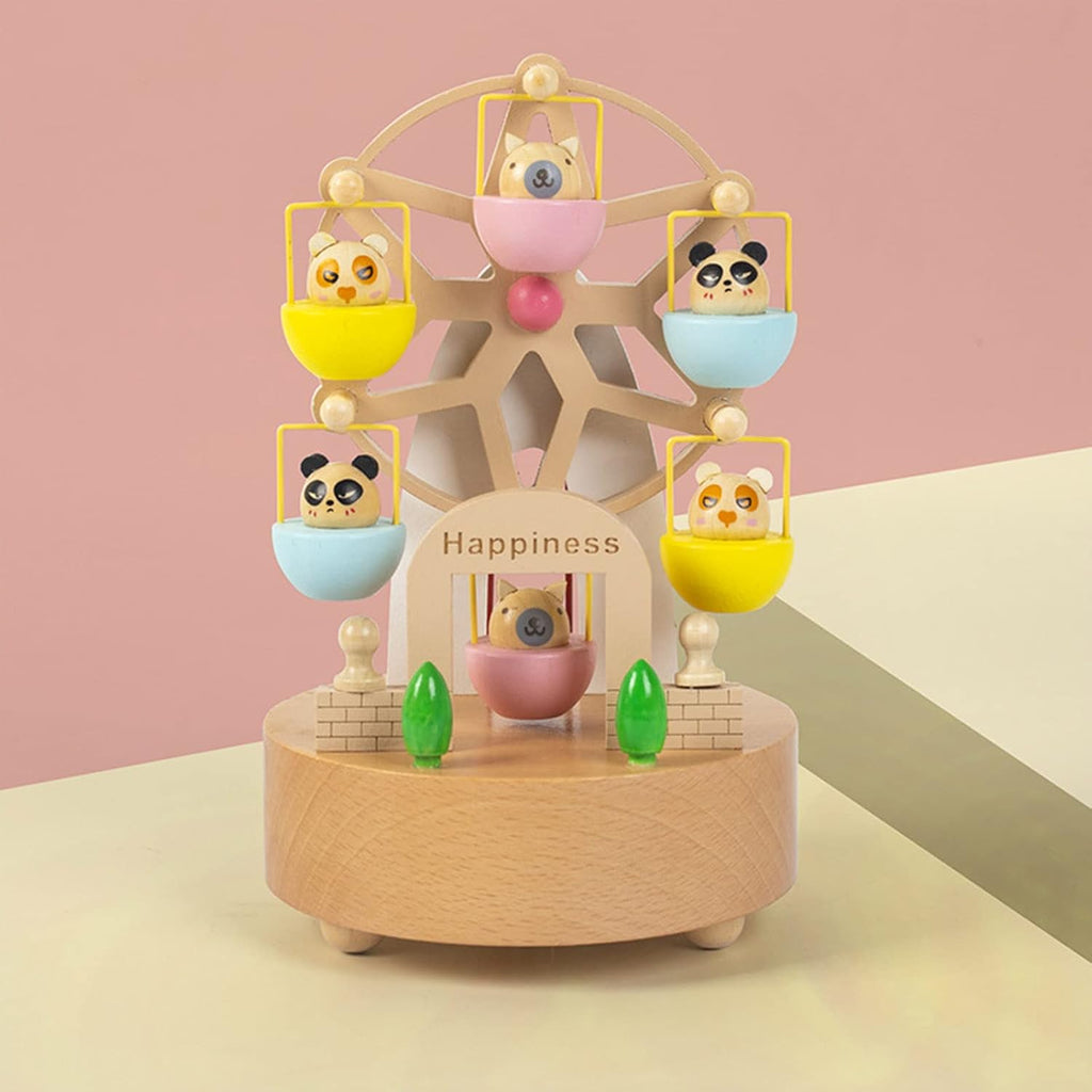 Windmill Music Box Ferris Wheel Carousel Wooden Ferris Wheel Music Box Wind Up Mechanism Rotating Ferris Wheel Music