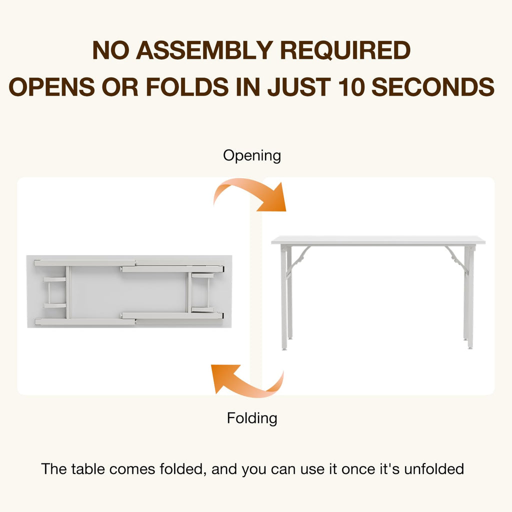Long Computer Desk Folding Table - 55.1" Foldable Office Desk, No Assembly, Perfect Writing Table, Portable Large
