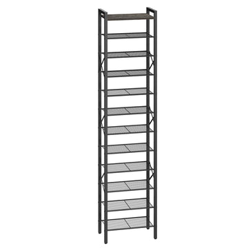 12-Tier Narrow Shoe Rack, Tall Shoe Rack for 12-24 Pairs, Slim Shoe Storage Organizer with Wooden Top, Space Saving