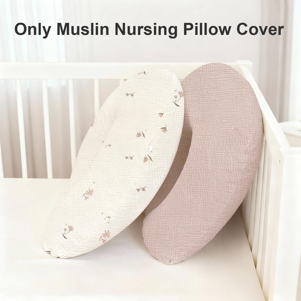 100% Cotton Muslin Nursing Pillow Covers 2 Pack, (Flower)