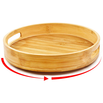 Wooden Lazy Susan Organizer for cabinet-12 Inch Bamboo Kitchen Turntable Organizer with Double Handles-Large Bamboo