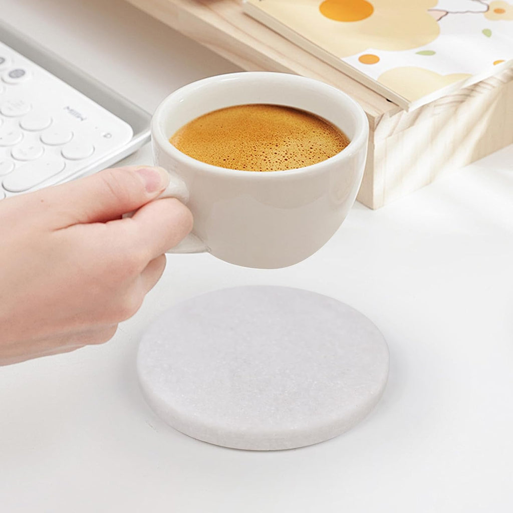 White Marble Coasters with Bling Particles - Set of 4